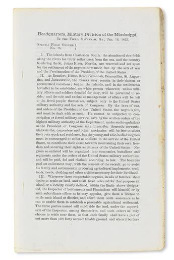 (MILITARY--CIVIL WAR.) SHERMAN, WILLIAM T. Special Field Order No 15. Headquarters Military Division of the Mississippi.